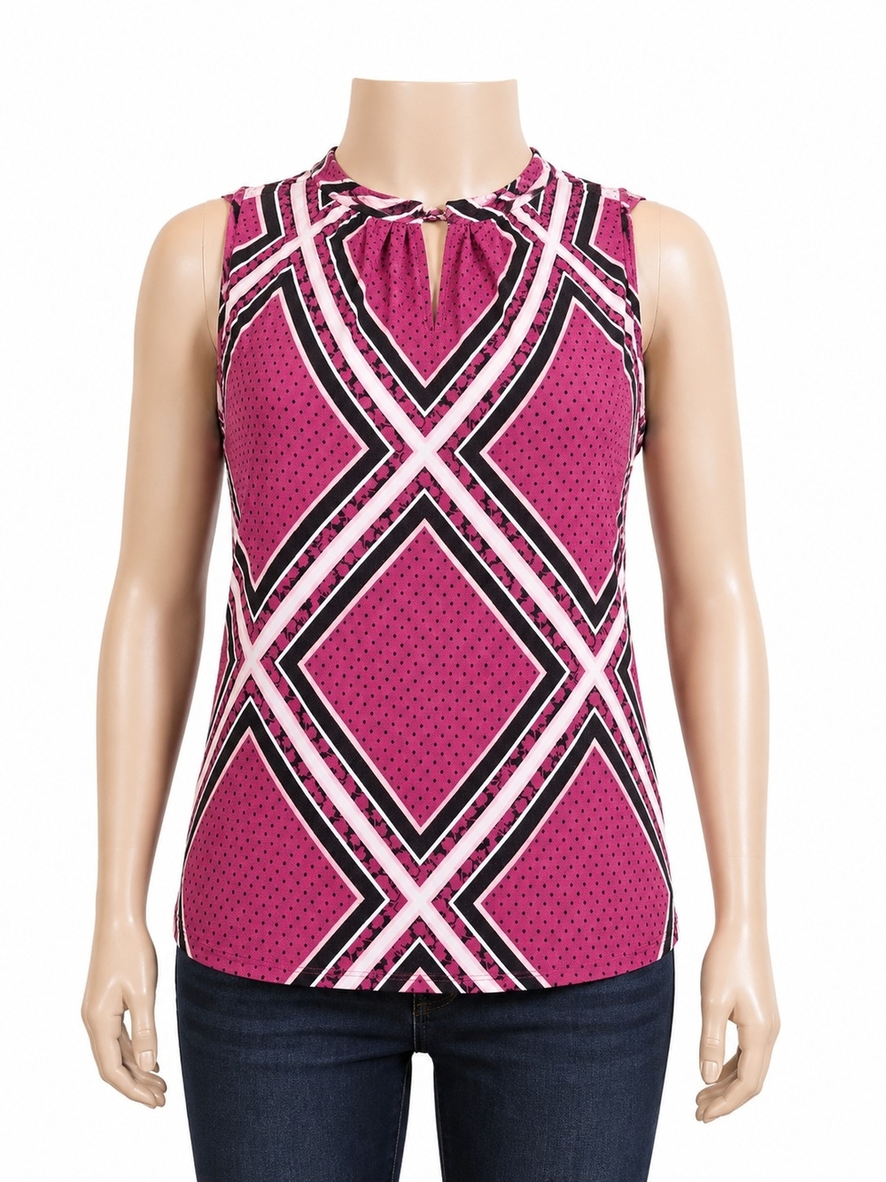 croft & barrow Magenta Geo-Print Sleeveless Keyhole Top